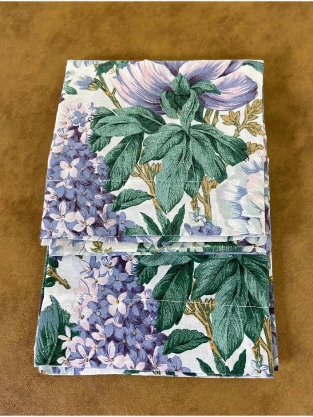 Set of Two Vintage Floral Pillow Cases; Lavender, Blue, Green; Hydrangeas